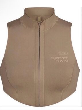 NWT SKIMS Sport Swim Mock Neck Front-Zip Scuba Swim Top in Tan 2X